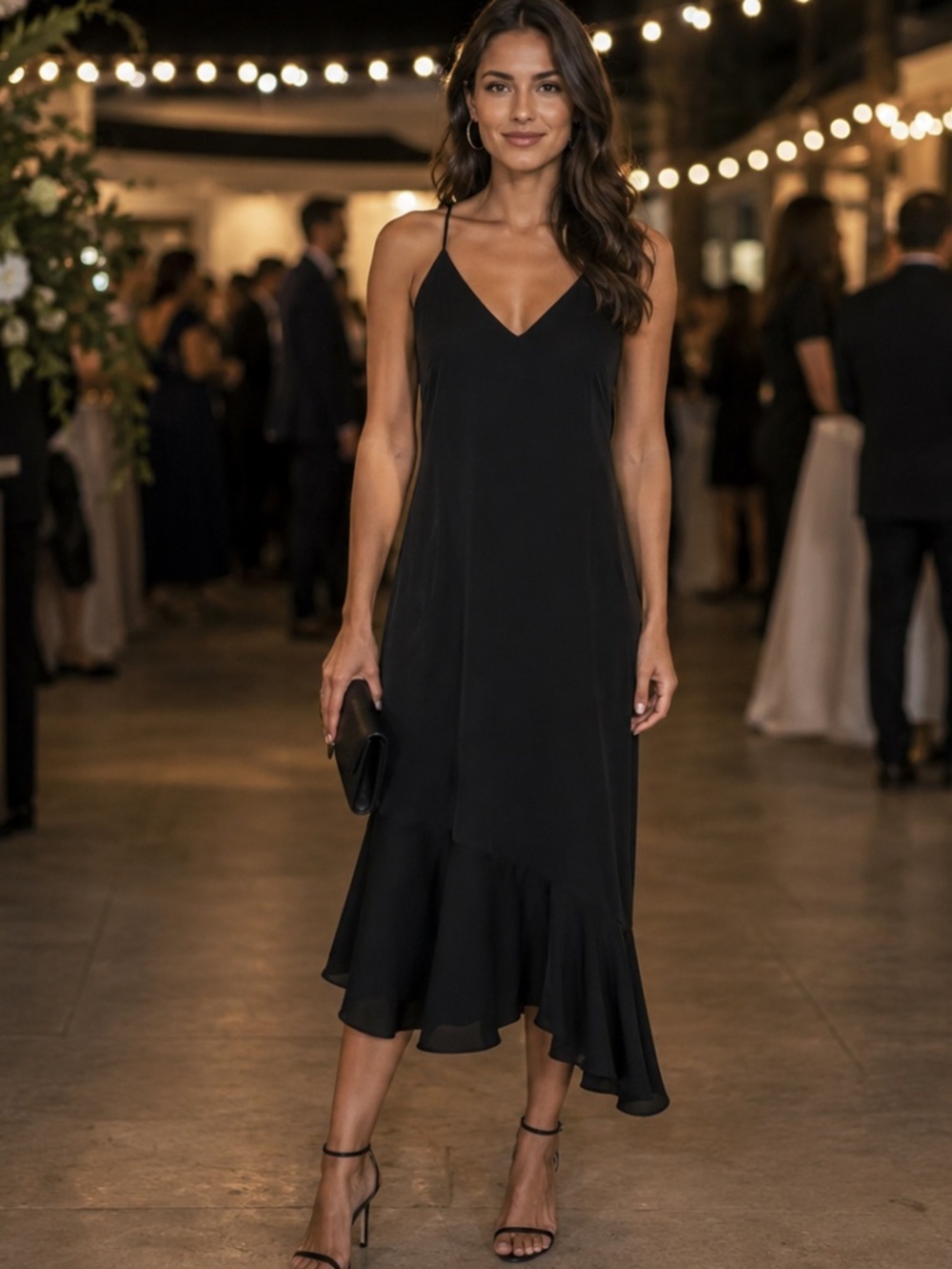 Soprano asymmetrical ruffle hem racerback spaghetti strap dress